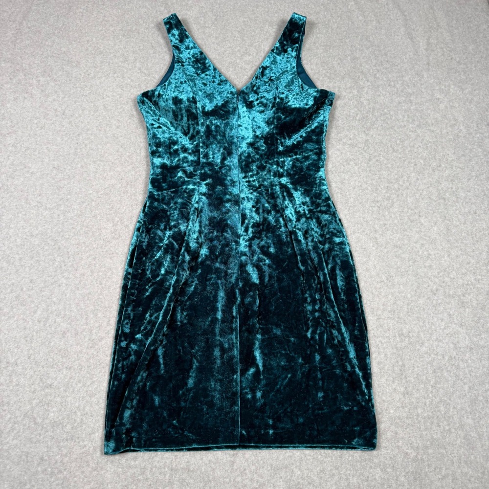 Guess Teal Crushed Velvet V-Neck Cocktail Homecoming Mini Dress Size 10 Autumn - Picture 8 of 9